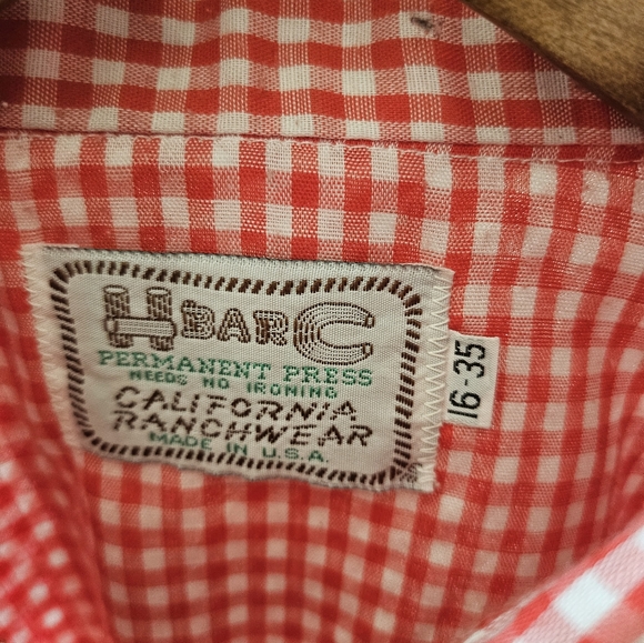 Vintage, HbarC california ranchwear, mens button up. Pearl snap buttons. 16-35. - Picture 3 of 7